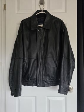 R&R Black Leather Bomber Jacket - Men's Classic